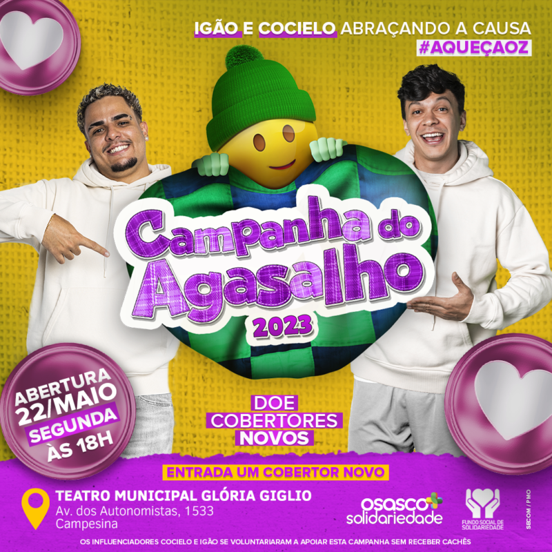 Influencers Cocielo e Ugão apadrinham Campanha do Agasalho em Osasco